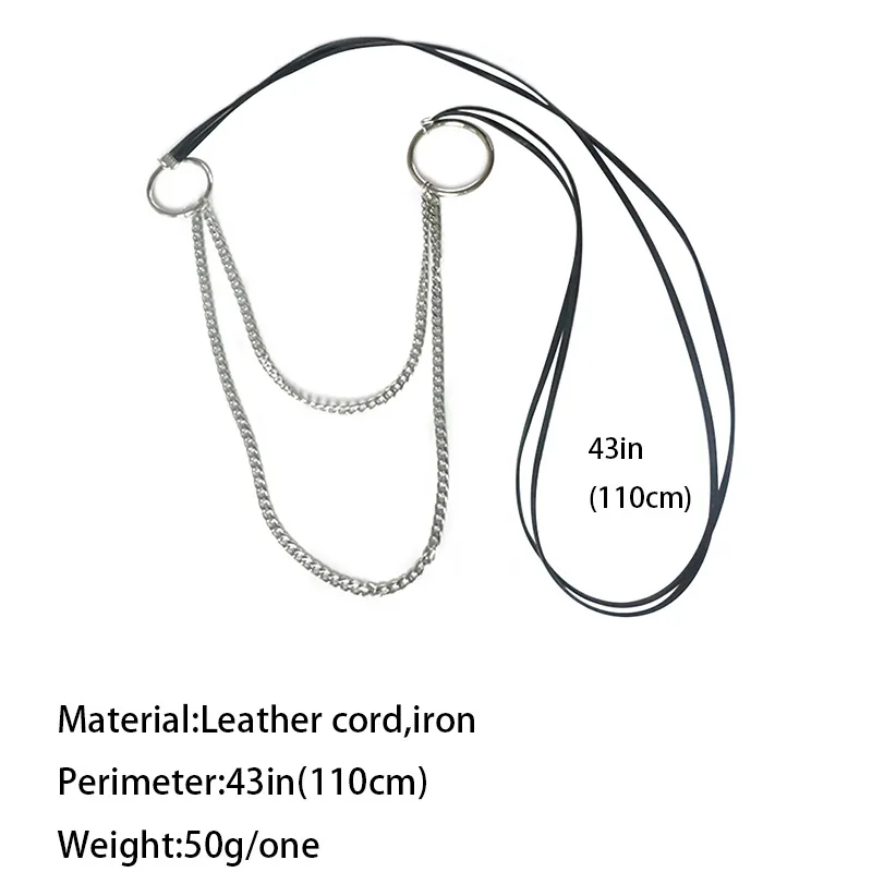 Amorcome Steampunk Link Chain Leather Pendant Necklaces for Women Black Long Necklace Choker Punk Sweater Chain Winter Jewelry