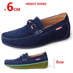 Suede Leather Loafers Man Elevator Shoes Height Increase Shoes for Men Insole 6cm Drive Shoes Business Fashion Lift Sneakers