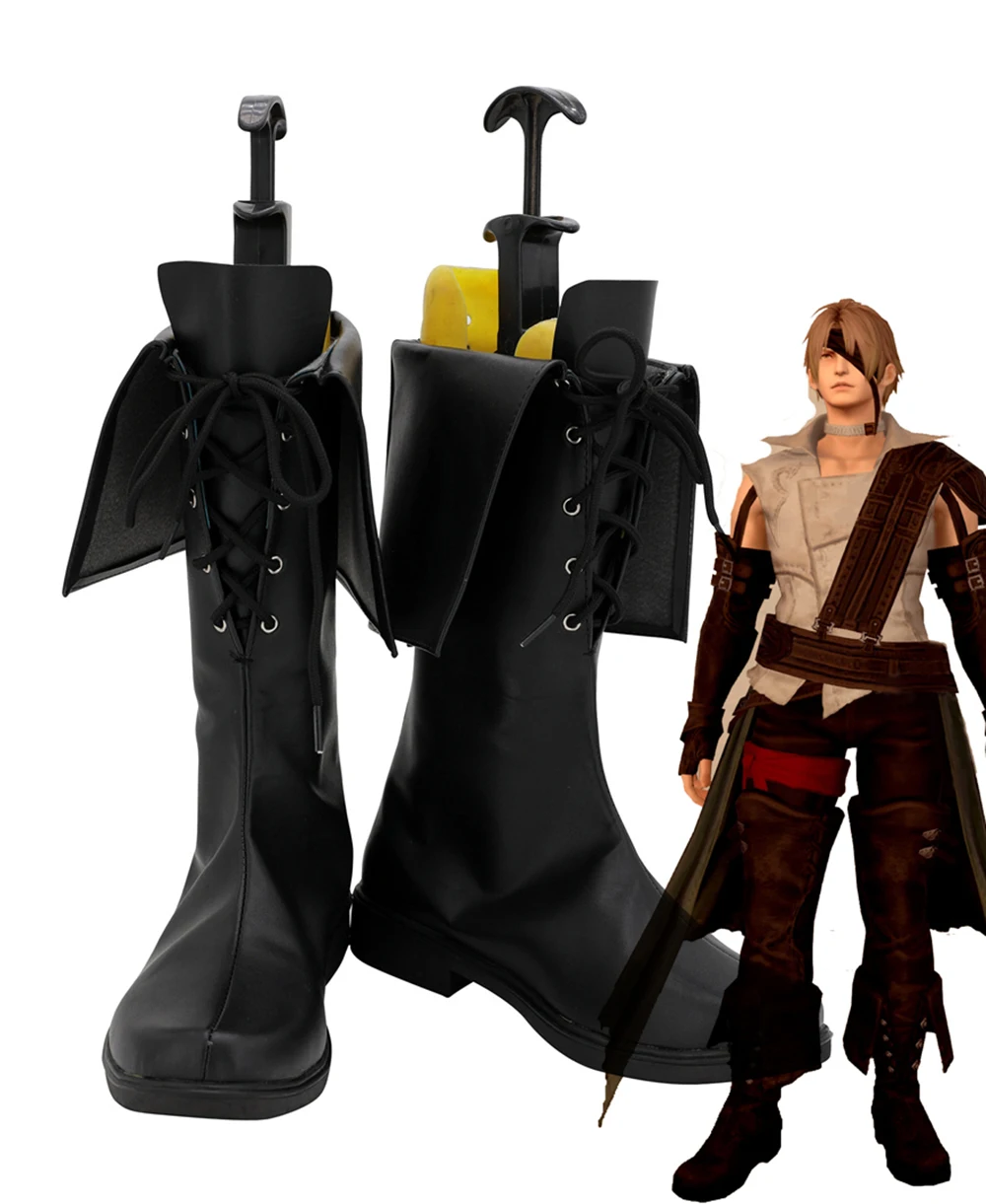 

FF 14 Thancred Shoes Cosplay Final Fantasy 14 Thancred Waters Cosplay Boots Black Shoes Custom Made Any Size