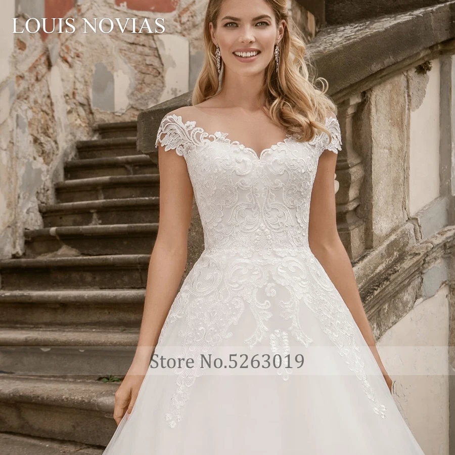 Louis Novias A-Line Abito Da Sposa Perle Chiffon con il Vestito Bordare Per La Cerimonia Nuziale Del Partito Con Scollo A V Illusion Backless Vestido De Noiva