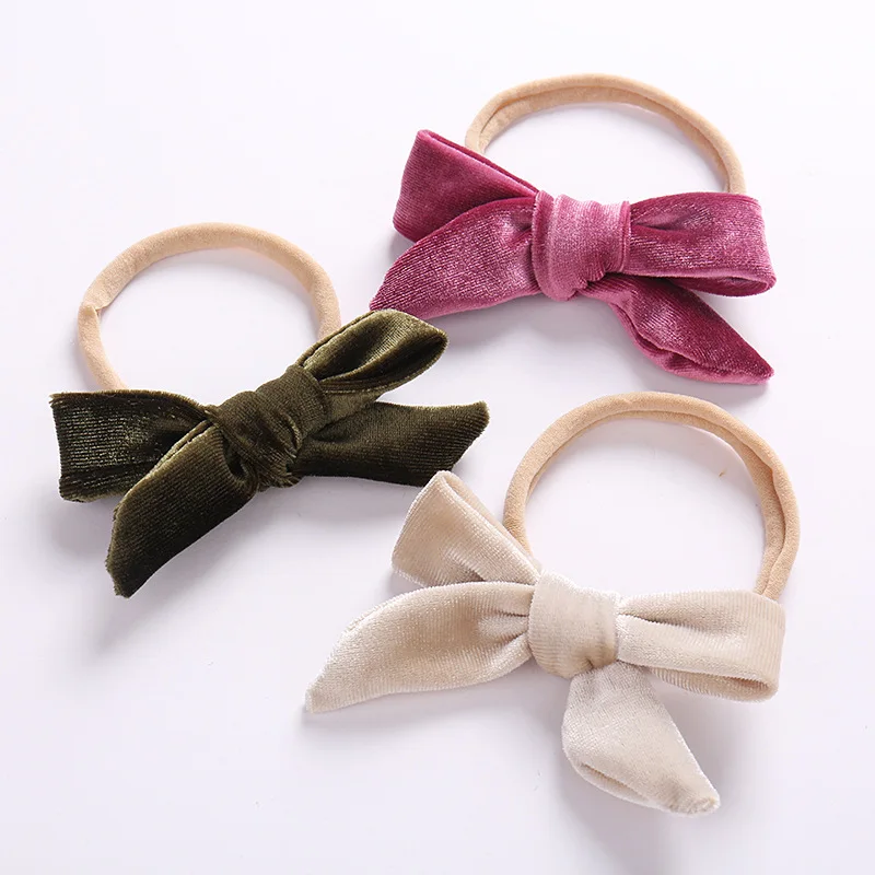 Baby Girl Headband Velvet Newborn Bow Head Band Infant Thin Nylon Headbands Soft Hairband Toddler Spring Summer Hair Accessories