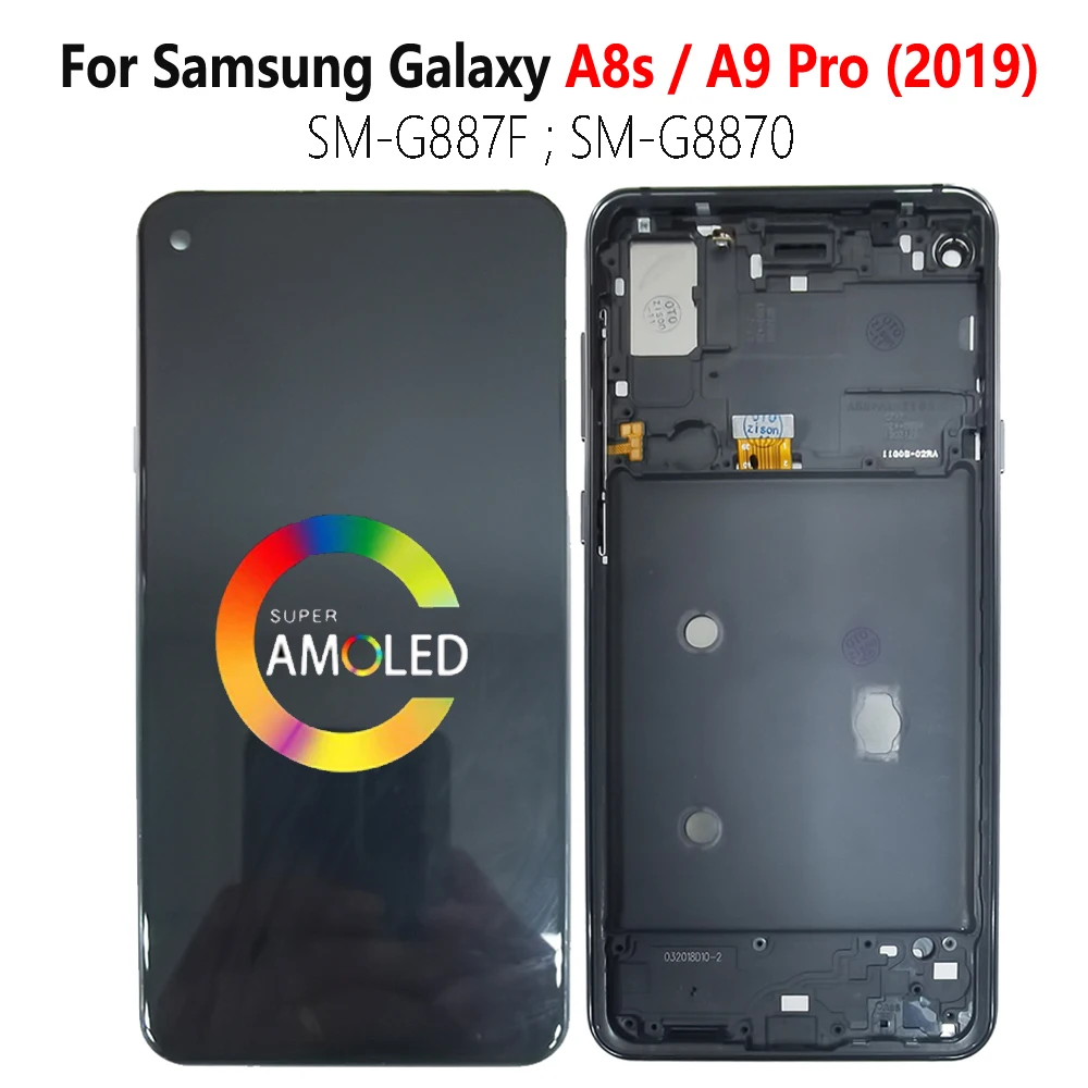 Super AMOLED A8s LCD With Frame For SAMSUNG Galaxy A9 Pro 2019 SM-G887F G8870 Display LCD Digitizer Screen Touch Sensor Assembly