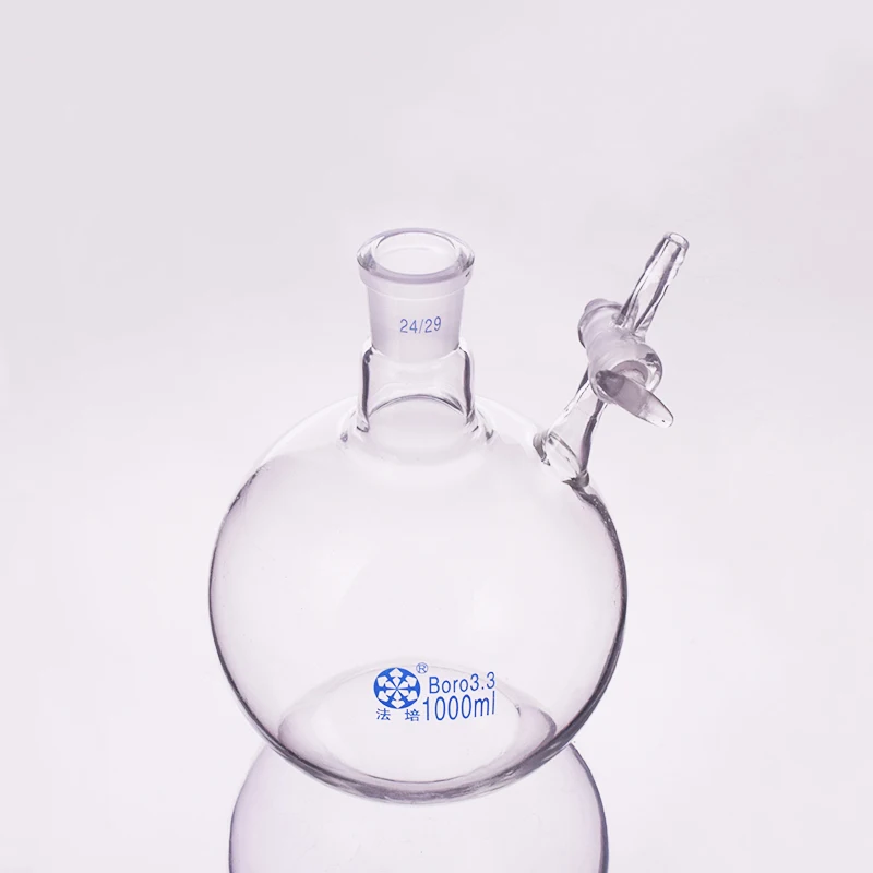 Single standard ground mouth reaction flat bottom ball bottle 1000ml 24/29,Glass switch valve,Reaction flat bottom flask