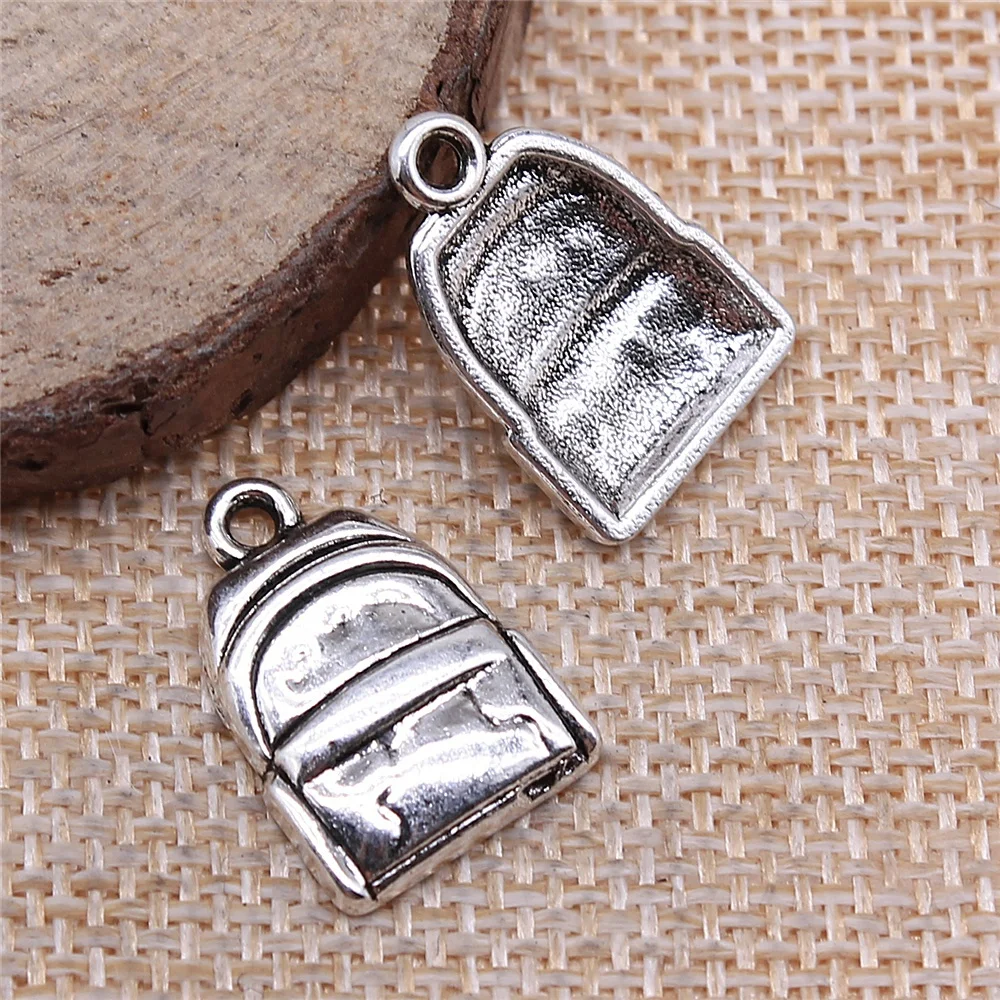 

Wholesale 100pcs/bag 14x20mm Backpack Bag Charms Wholesale Antique Silver Color For Jewelry Making Charms DIY Jewelry Findings