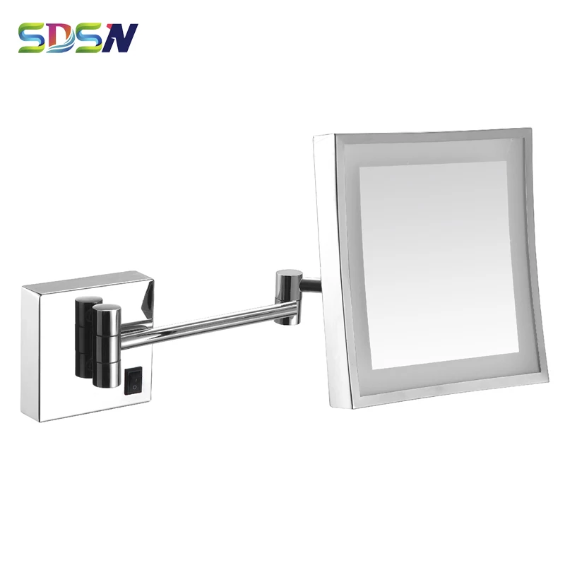 

LED Bath Mirror SDSN Polished Chrome Bathroom Mirrors Square LED Cosmetic Mirror Quality Brass 8 Inch LED Batrhoom Mirrors