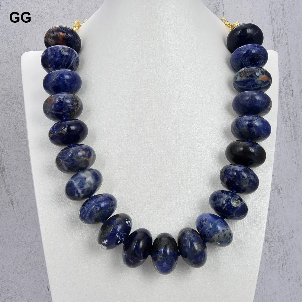 

GuaiGuai Jewelry 24" Big Natural 20x30mm Smooth Sodalite Rondelle Necklace