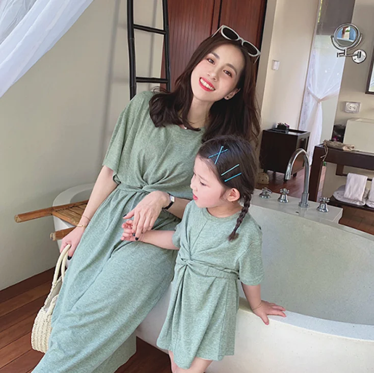 summer Mommy and me family matching mother daughter dresses clothes cotton mom dress kids child outfits mum sister baby girl