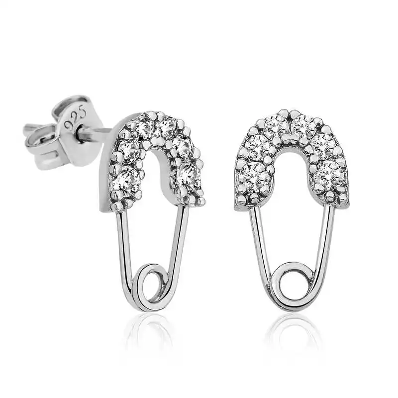 Silver Safety Pin Women's Earrings 925 Sterling Women for Jewelry Wedding Party Birthday Gift - Box - Fashion - Girl - Special Days