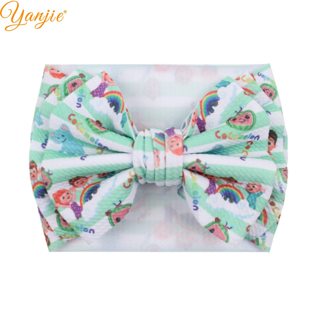 YANJIE 2023 Hot-sale Printed Bullet Fabric Hair Bow Headband Hair Style Baby Hair Accessories Headwear Head Wrap