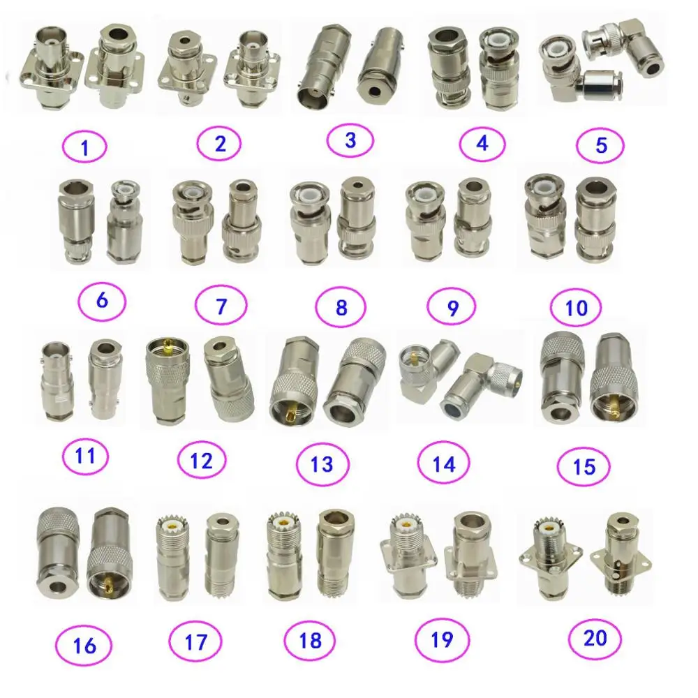 1pc Connector BNC / UHF SO239 PL259 Male Jack & Female Plug Clamp RG316 RG174 / RG58 RG142 / RG8X LMR240 / RG5 RG6 / RG8 LMR400