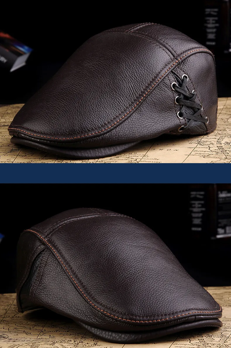 Neue männer im freien leder hut winter Berets männlichen Multifunktions gehörschutz kappe 100% echtes leder papa hut Freizeit – Detail 6
