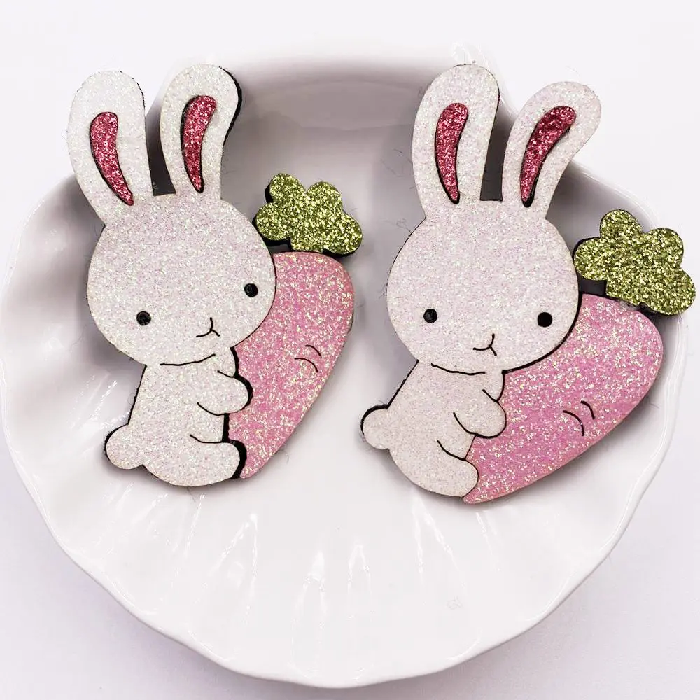6PCS Glitter Composite Gold Powder Felt Fabric Kawaii Colorful Rabbit Patches DIY Craft Appliques Wedding Hairpin Parts Crafts