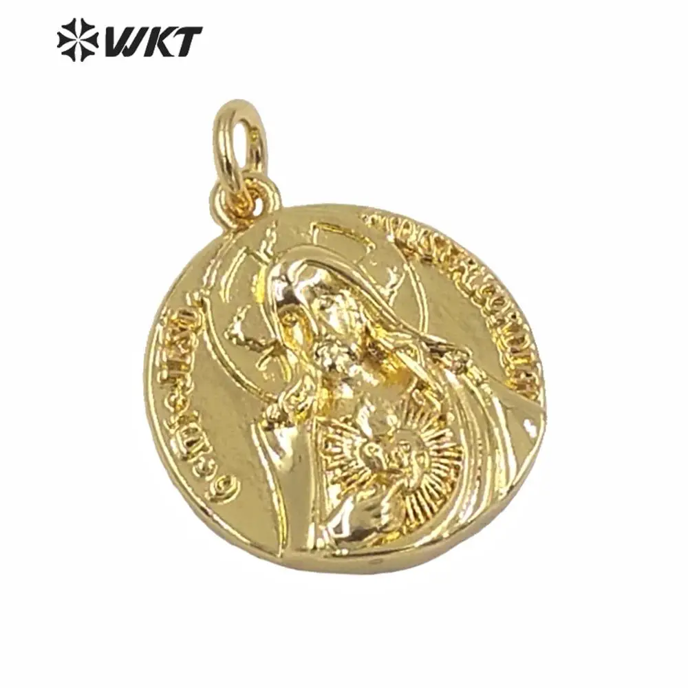 WT-MP192 WKT Wholesale Round Gold Metal Charms Pendant Hot Religious People Image Crafts Accessories For Jewelry Design