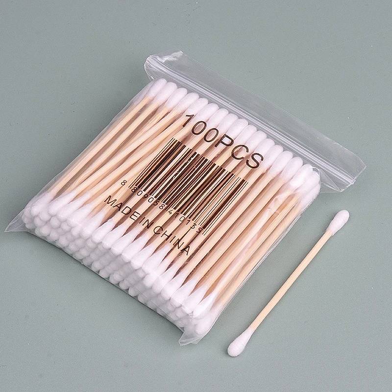 100pc Wooden Ear sticks Cotton buds microbrush clean ear wand spiral Double Head cotton swab For Beauty Makeup Nose Ear Cleaning