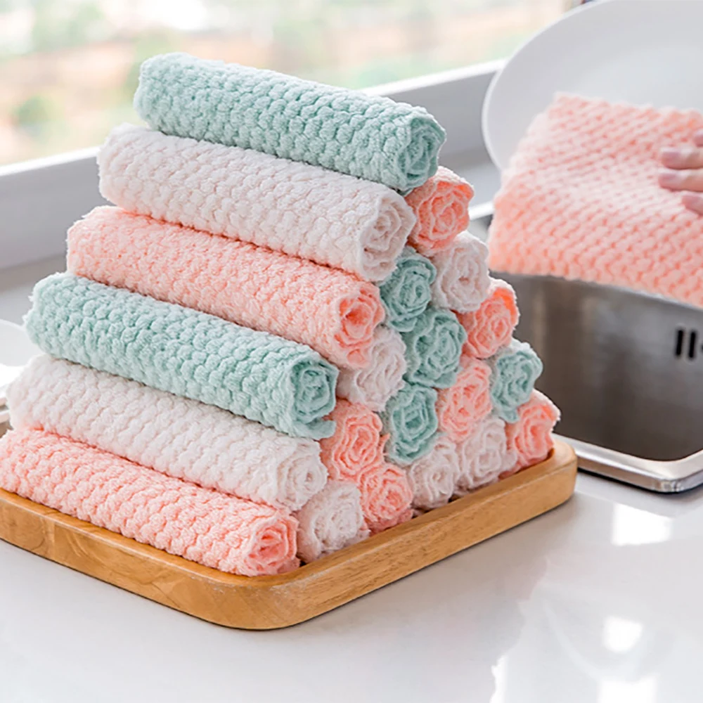 1PC Quick Dry Microfibre Rag Kitchen Cooking Pineapple Grid Dish Cloth Home Thickened Absorbent Dish Towel Housekeeping Cleaning