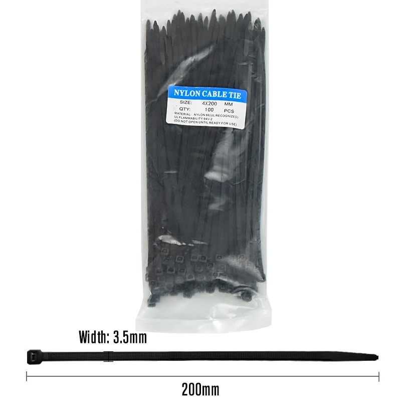 300 Stück/100 Stück Schwarz-Weiße Selbstsichernde Nylon-Kabelbinder Kunststoff-Kabelbinder für Innen- und Außenbereich Mehrzweck 3x100 3x150 4x200 – Detail 9