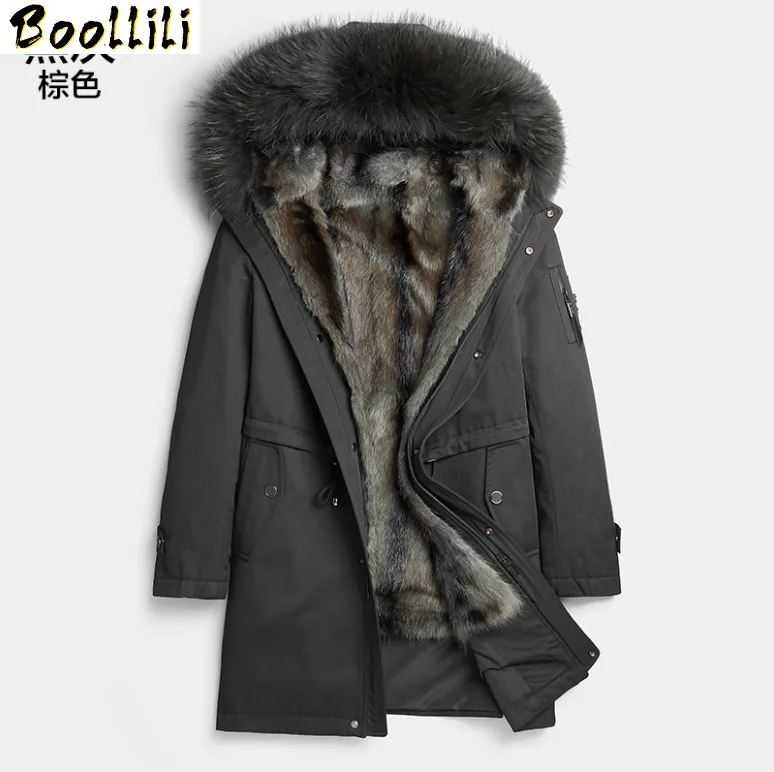 

Homme Boollili Parka Winter Jacket Men Natural Mink Fur Liner Coat Mens Raccoon Fur Collar Parkas Plus Size