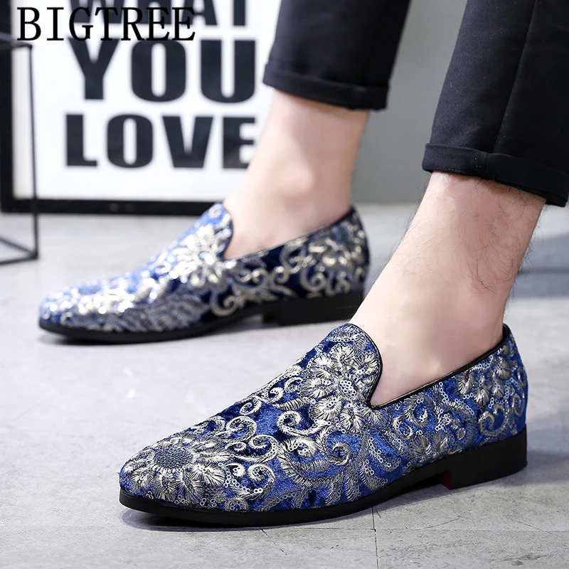 Mens Glitter Shoes Brand Party Shoes For Men Loafers Embroidery Wedding Shoes Men Formal Sepatu Slip On Pria Zapatos Oxford Homb