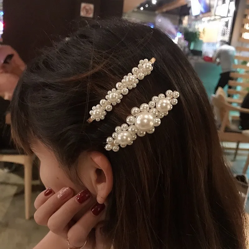 Korean Simulated Pearl Barrettes Beaded Geometric Women Hair Clip Hairgrips Hair Accessories Girls Jewelry Fashion Hair Pins