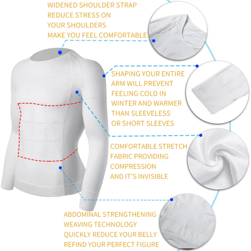 Men Body Shaper Slimming Shapewear Waist Trainer Belly Shapers Reductive Strip Compression Shirt Abdomen Slim Corset Sleeve Top