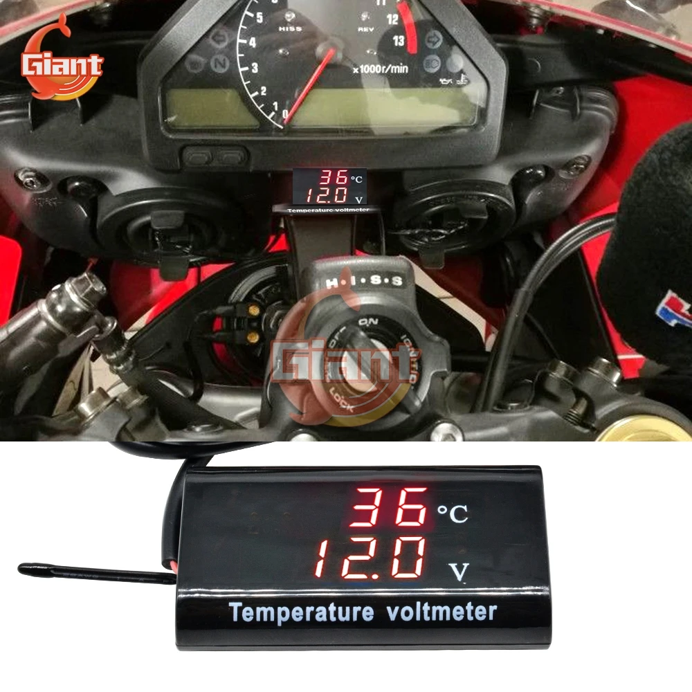 IPX6 Waterproof 0.28 Inch Voltage Temperature Meter Monitor Motorcycle Car Dual Digital LED Display Volt Temp Panel Meter