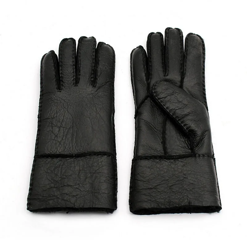 Super quente russo inverno quente luvas de couro genuíno para as mulheres real pele carneiro manual luvas de pele feminino equitação lã guantes