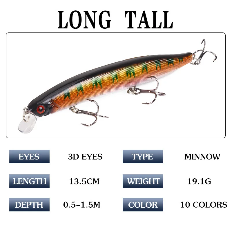 Minnow Bait Fishing Lure Weights 19.1g/13.5cm Mino 0.5-1.5m Floating Trolling Lure Isca Artificial Wobbler Articulos De Pesca