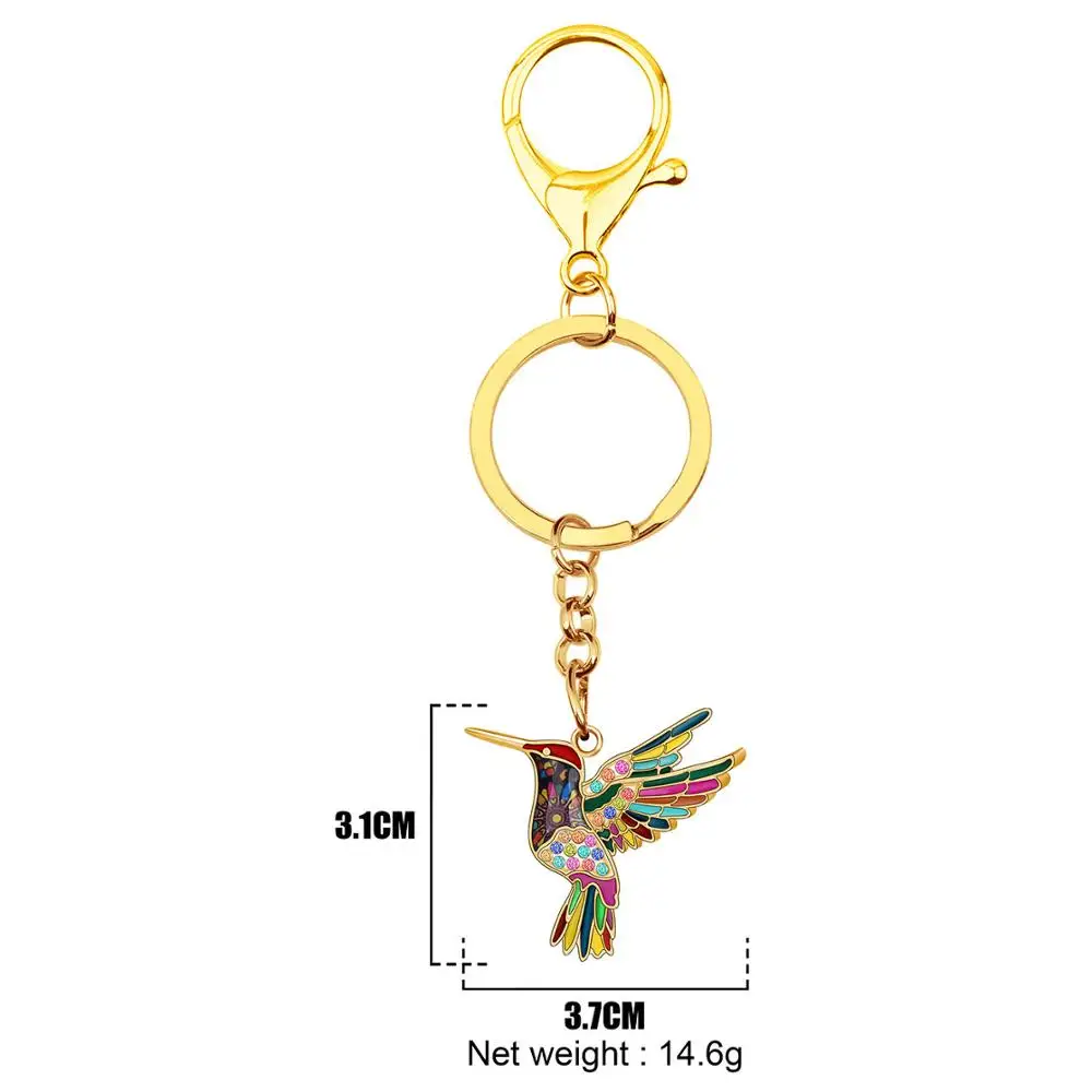 WEVENI Enamel Alloy Anime Floral Hummingbird Bird Key Chain Key Ring Handbag Car Wallet Decoration Keychain For Women Girls Gift