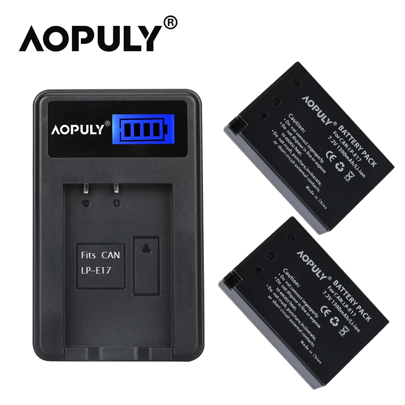 AOPULY 2Pc 1040mAh LP-E17 LPE17 LP E17 battery + LCD USB Charger for canon EOS Rebel T6i 750D T6s 760D M3 8000D Kiss X8i Camera