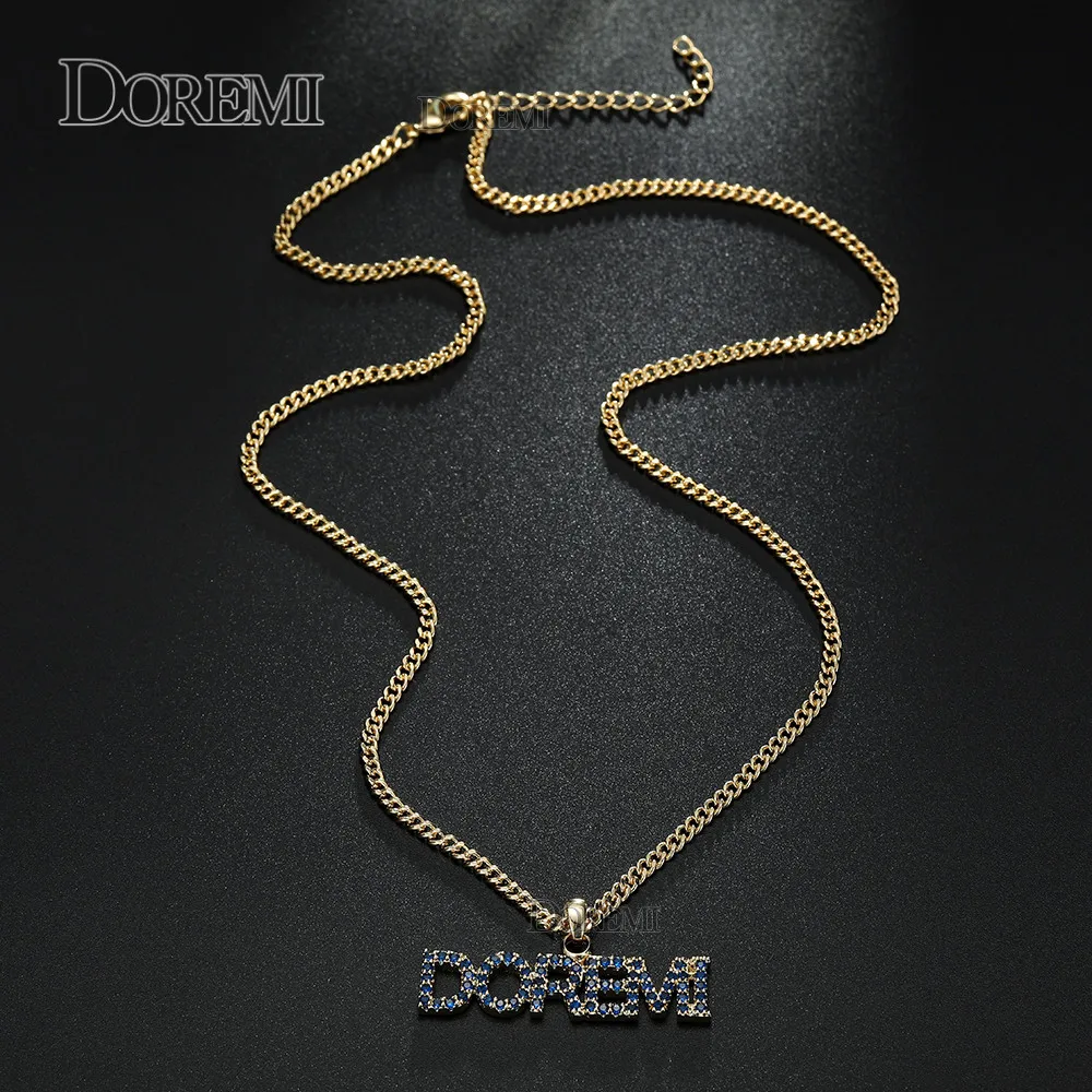 DOREMI 4Colors 3A Zircon Personalized Custom Name Necklace for Women Men Pendant Stone Chain Zirconia Necklace 4mm Cuban Chain