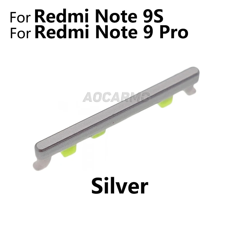 Aocarmo para Xiaomi Redmi Note 9 Pro Note9S, botón de volumen arriba/abajo, tecla lateral de repuesto 3