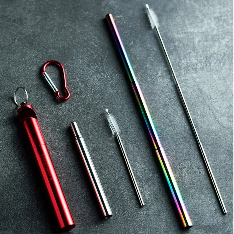 Colorful Stainless steel Straw Drinkware Reusable Straw Foldable Bottle Metal Opener Bubbl Straw Portable Beverage Tool 7*235mm