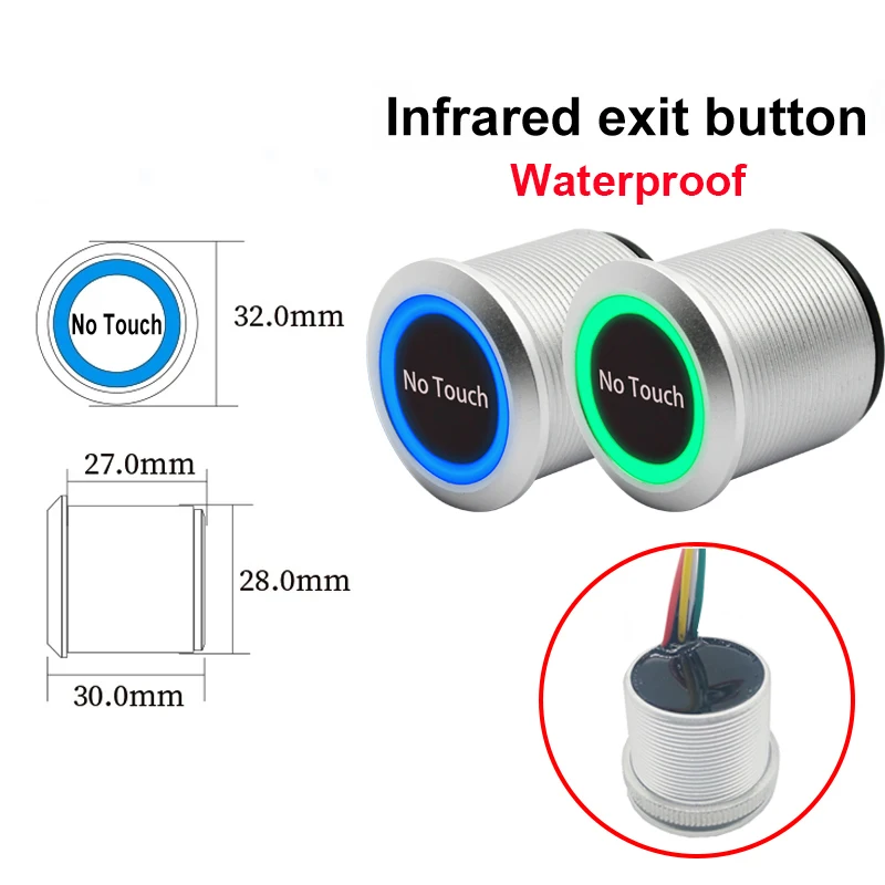 New IP68 Waterproof Infrared Sensor Switch No Touch Contactless Switches 304 Stainless Steel Door Release Exit Button With LED