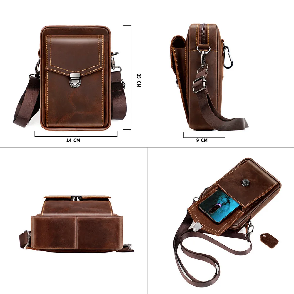 Imagem -03 - Retrogoo Masculino Cinto de Couro Cinto Bolsa do Telefone Cabeça Camada Casual Multifuncional Único Ombro Crossbody Bolsa do Mensageiro