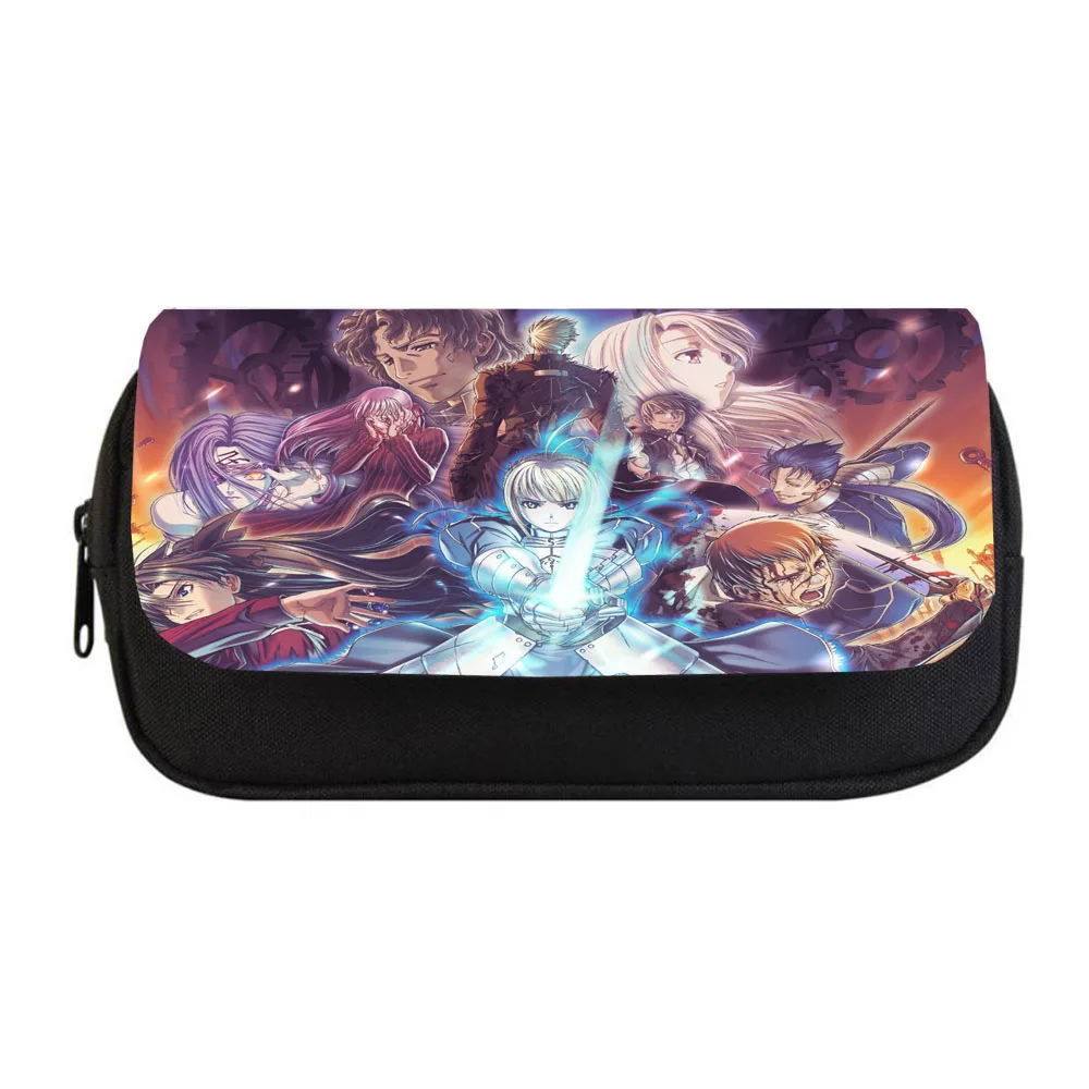 Anime fate stay night Pencil bag Women Makeup Bag Child boys girls Pencil Case Student Double Zipper pencil Bag Handbag Purse