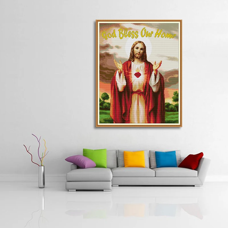 GG God Bless Our Home Cross Stitch Pattern Religion Design Embroidery Needlework Joy Sunday Cross Stitch Drawings for Home Decor