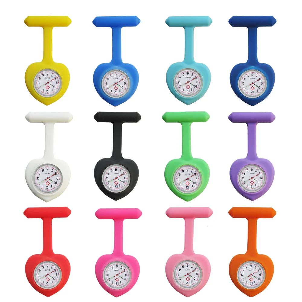 New Silicone Nurse Watch Solid Medical Pocket Watch Doctors Clip-on Hanging Lapel Watch Love Heart Shaped Gifts Wholesale