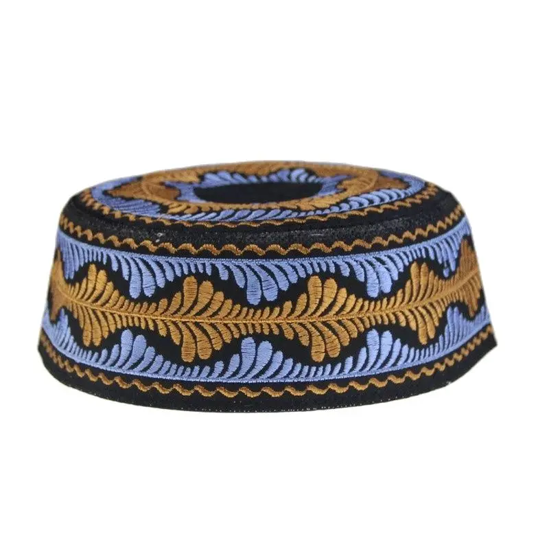 Sombrero de oración islámico musulmán para niños, Gorra árabe, turbante de Parte superior plana, bordado de Judeu