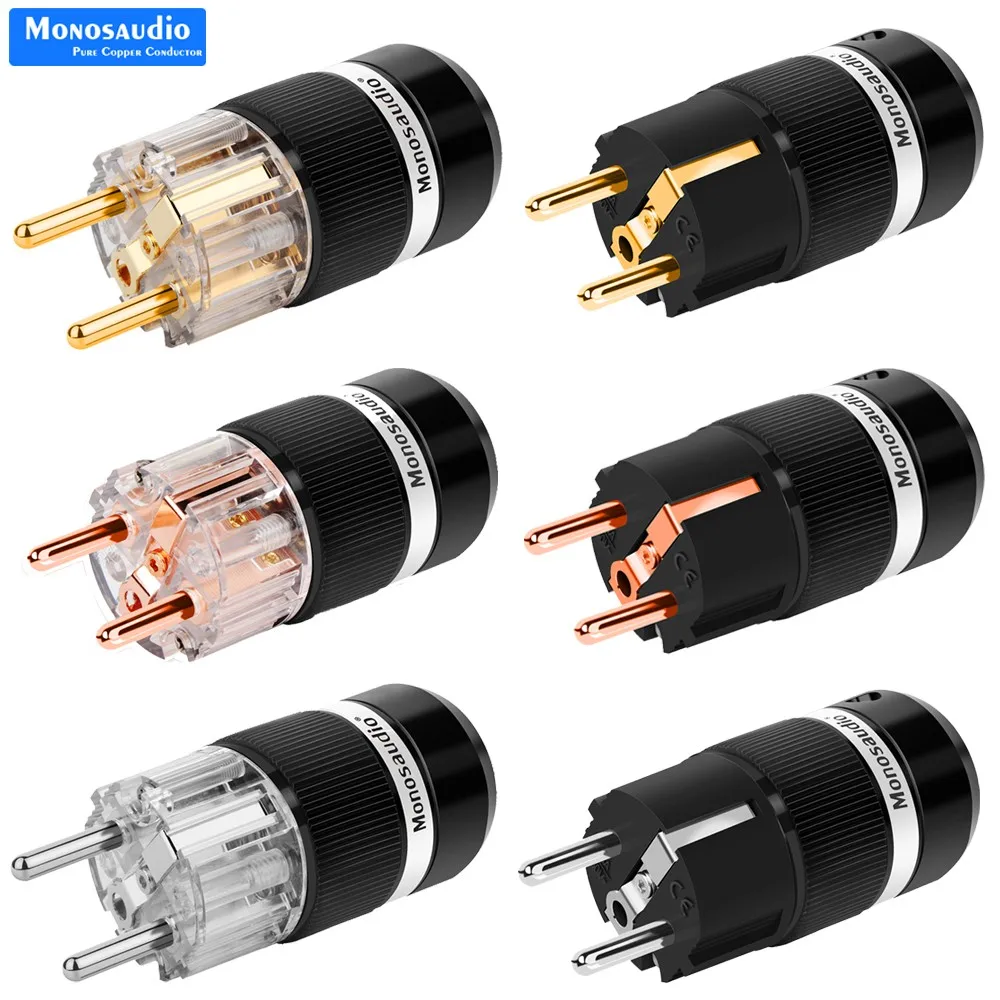 Monosaudio High End EU Pure Copper AC Power Plug Schuko Electric Power Outlet Connector AC250V 16A Screw Lock for Hifi Audio Cab