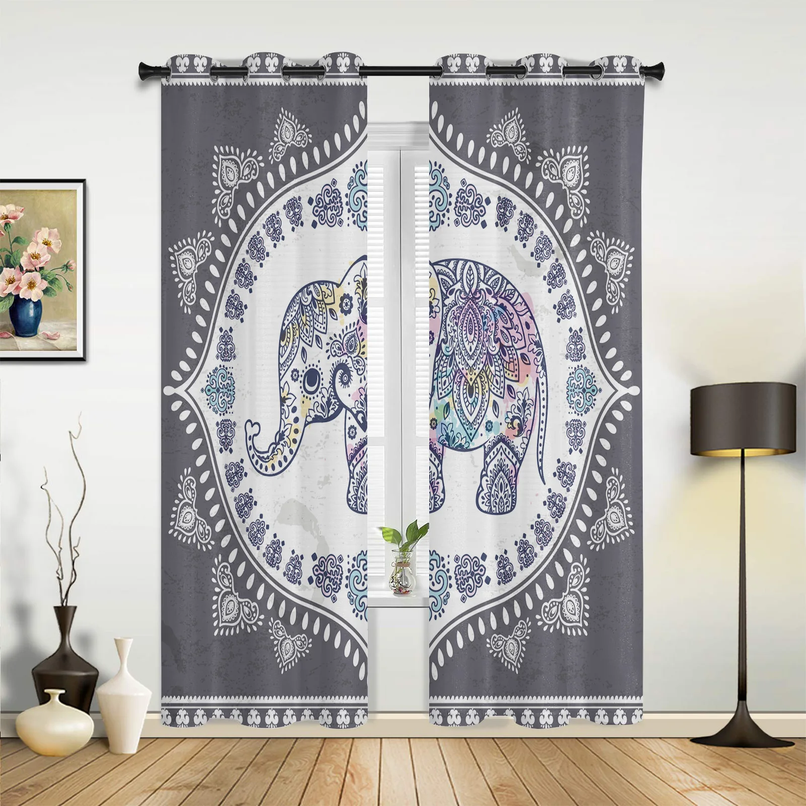 Elephant Arabesque Valance Curtains For Living Room Study Youth Bedroom Kitchen Outdoor Windows Custom Cotton Linen