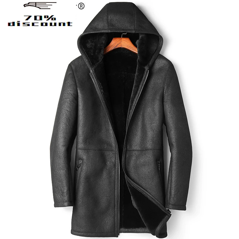 

Shearling Sheepskin Coat Winter Genuine Leather Jacket Men Natural Wool Fur Long Luxury Leather Jackets 82E8-22 KJ2424