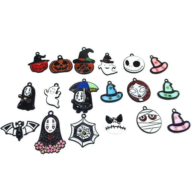 10pcs Halloween Pumpkin Spider Ghost Charms Enamel Cartoon Pendant For Unisex DIY Earrings Key Chain Jewelry Making Gift XL625