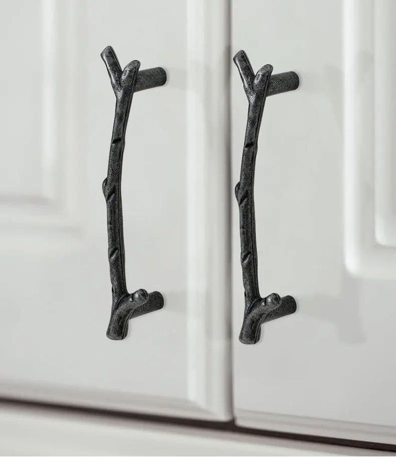 YUTOKO Knöpfe Tür Zieht Hardware Mode Baum Zweig Möbel Griff 96mm 128mm Schwarz Silber Bronze Küche Schrank Griffe – Detail 7