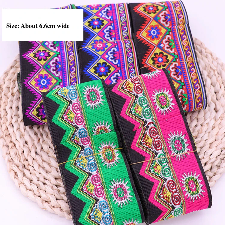 3yard Hmong Geometry Embroidery Africa Jacquard Webbing Ethnic Lace Trim 6.6cm Ribbon Tribal Tibet Boho Dress Home Textile Decor