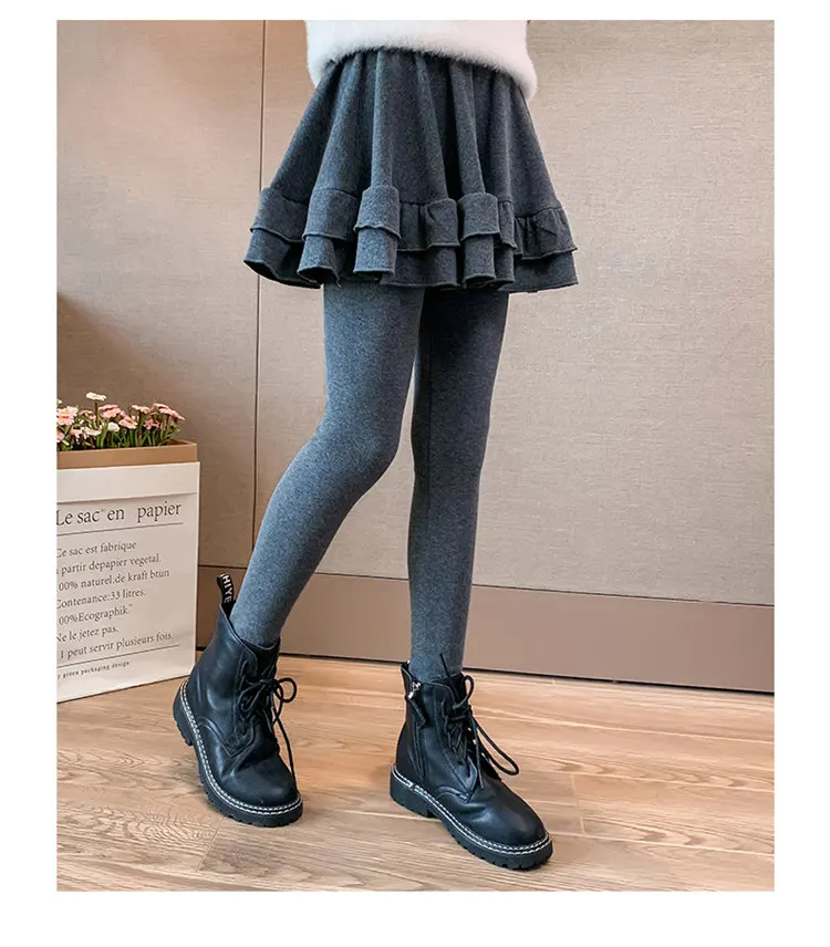 Mädchen-Hosenrock, weich gefüttert mit Fleece, Kinder-Herbst-Winter-Rock-Leggings, zweiteiliger, dicker Thermo-Rock, enge Hose, 4-13 Jahre – Detail 2