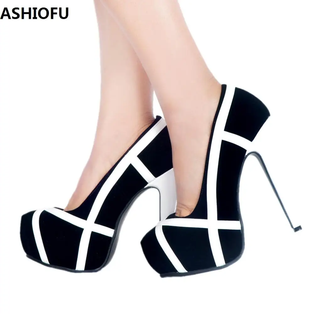 

ASHIOFU Handmade Womens Office&Career High Heel Pumps White-straps Party Slip-on Dress Shoes Fashion Daily Wear Court Shoes