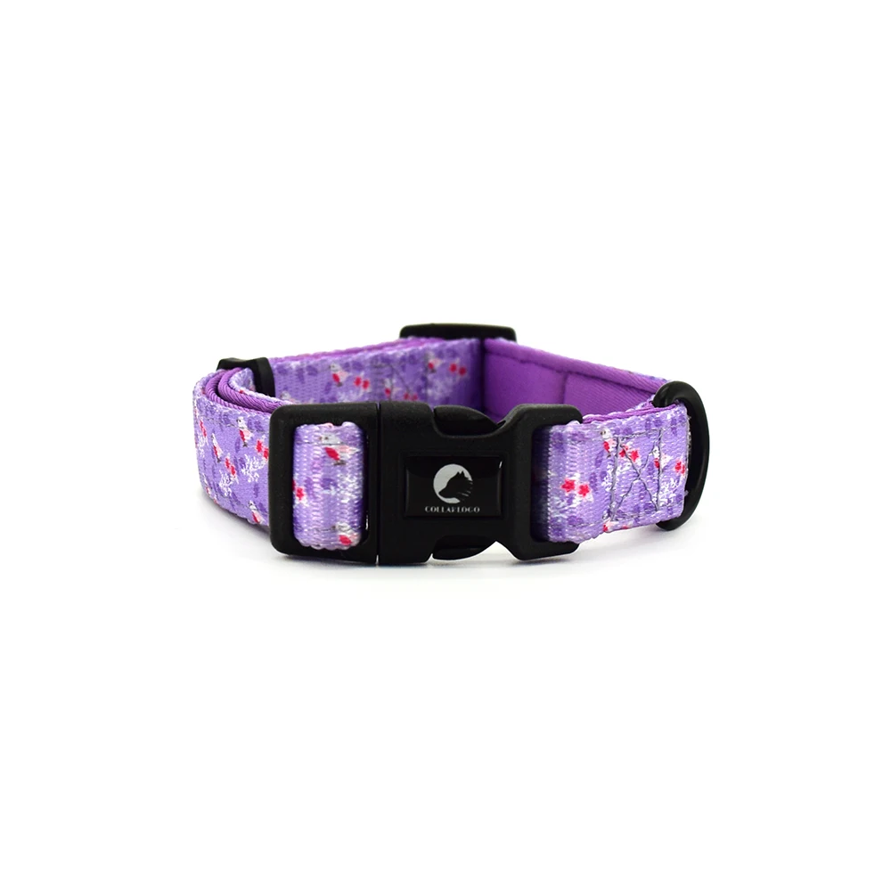 Adjustable Pet Dog Collar Durable Soft Cute Creative Colored Purple Brid Design Leash Neoprene Harness With Poop Bag Dispenser