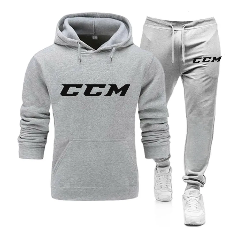 Men CCM Tracksuit Casual 2 Pieces Sets Sweatshirt Hooded+Sweatpants CCM Print Sportswear Mens Clothes Jogger Sport Suit