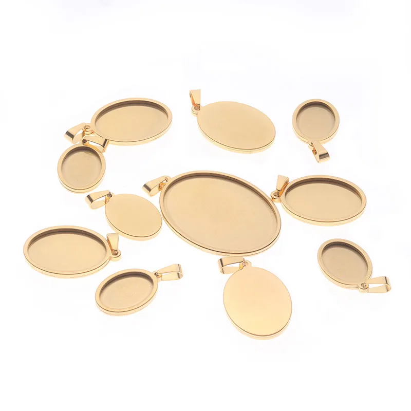 5pcs/lot Stainless Steel Oval Pendant Cabochon Base Setting Tray Blank 18*25mm 30*40mm Cabochons DIY Jewelry Making Supplies