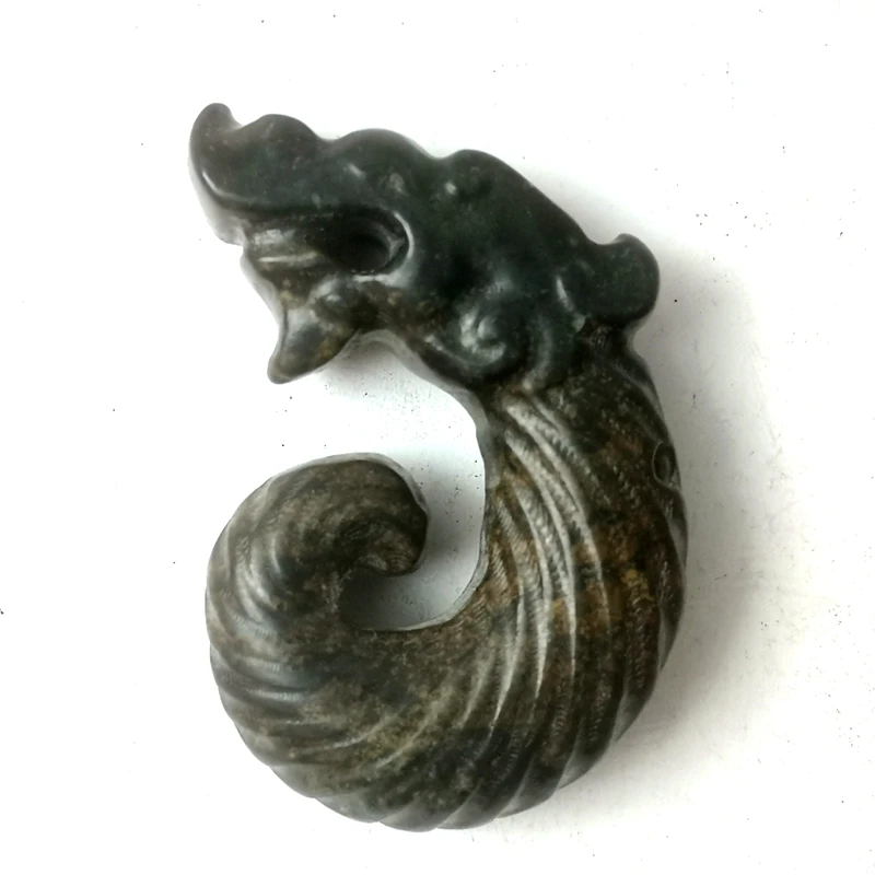 

YIZHU CULTUER ART Collection Old China Hongshan Culture Black Magnet Jade Dragon Pendant